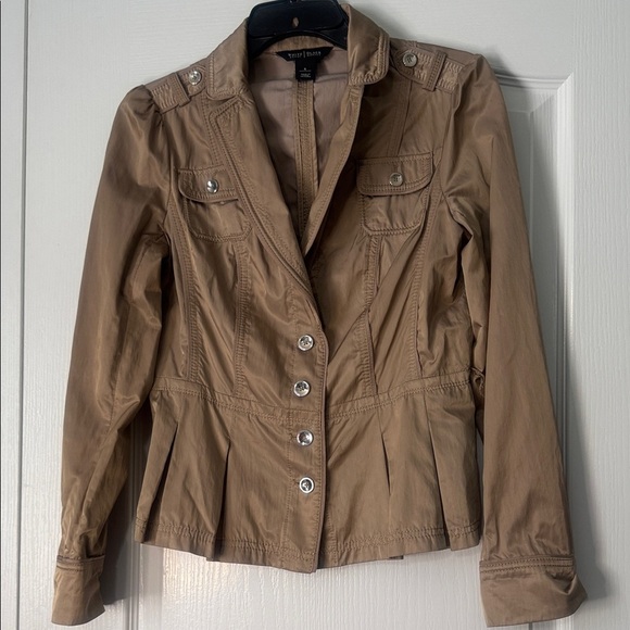 White House Black Market Jackets & Blazers - White House | Black Markey Women's Tan Blazer with Button Accents Size 4
